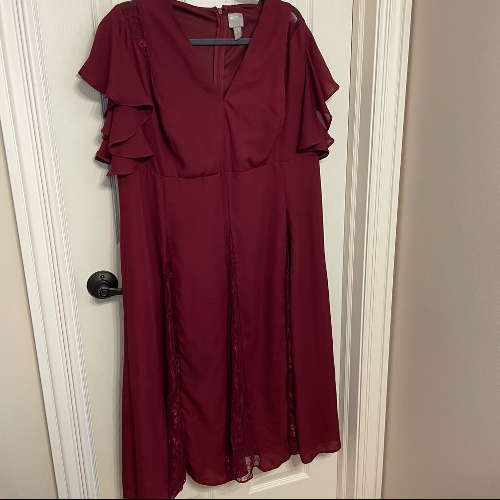 Red ASOS dress, ruffle sleeves, pleated skirt